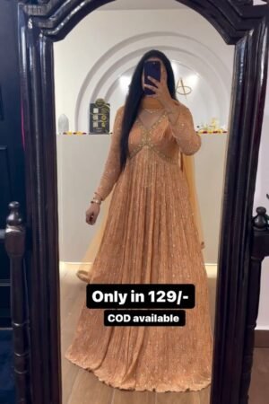 Golden Color Festive Wear Anarkali Gown With Duppatta