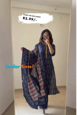 Navy Blue Yoke Design Silk Blend Straight Kurta With Dupatta
