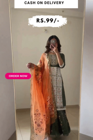 Green Festive kurta, Skirt & Dupatta Set