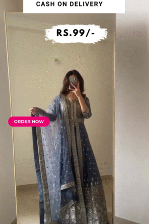 Grey Embroidered Silk Anarkali Suit Set