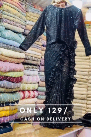 Thread and Sequins Embroidery Black Saree With Baahar-e-siah Blouse