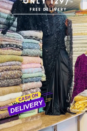 Thread Embroidery On Black Georgette Saree With Baahar-e-siah Blouse