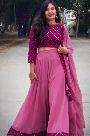 Pink New Designer Crop Top + Duppta