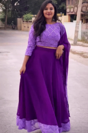 Purple New Designer Crop Top + Duppta