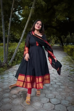 Flared Kanchi cotton Anarkali with Georgette Duppata