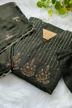 Mul Chanderi Handwork Anarkali Kurti Set – Regal Elegance - Pista Green Color