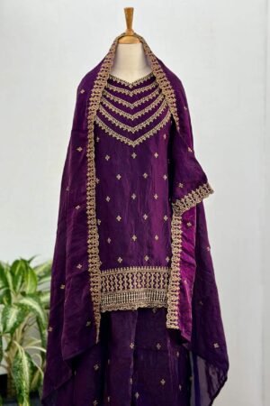 Ready to Wear Purple Shimmer Silk Party Wear Suit – Dazzle with Elegance
