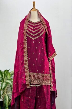 Ready to Wear Pink Shimmer Silk Party Wear Suit – Dazzle with Elegance