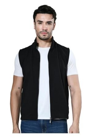 Men Solid Fleece Warm Zipper Sleeveless Jacket for Winters