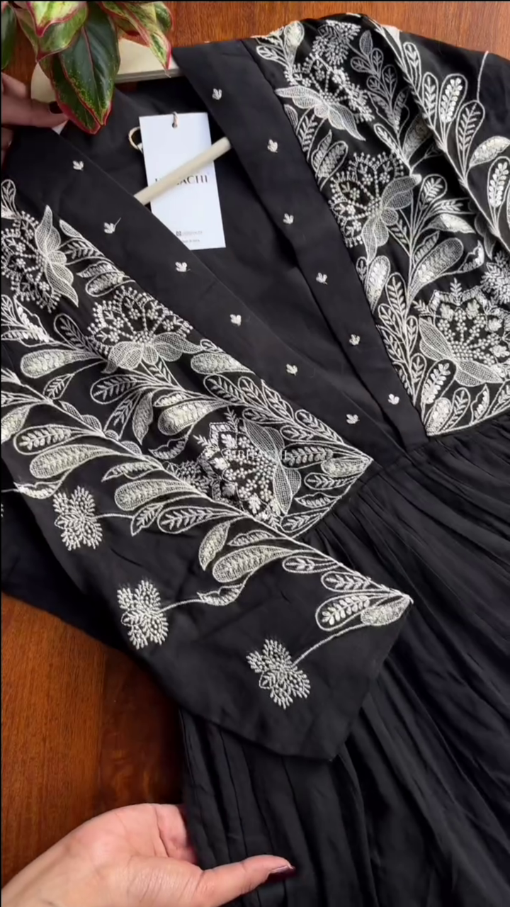 Women Black Embroidered Work Pure Cotton Kurta Set With Dupatta