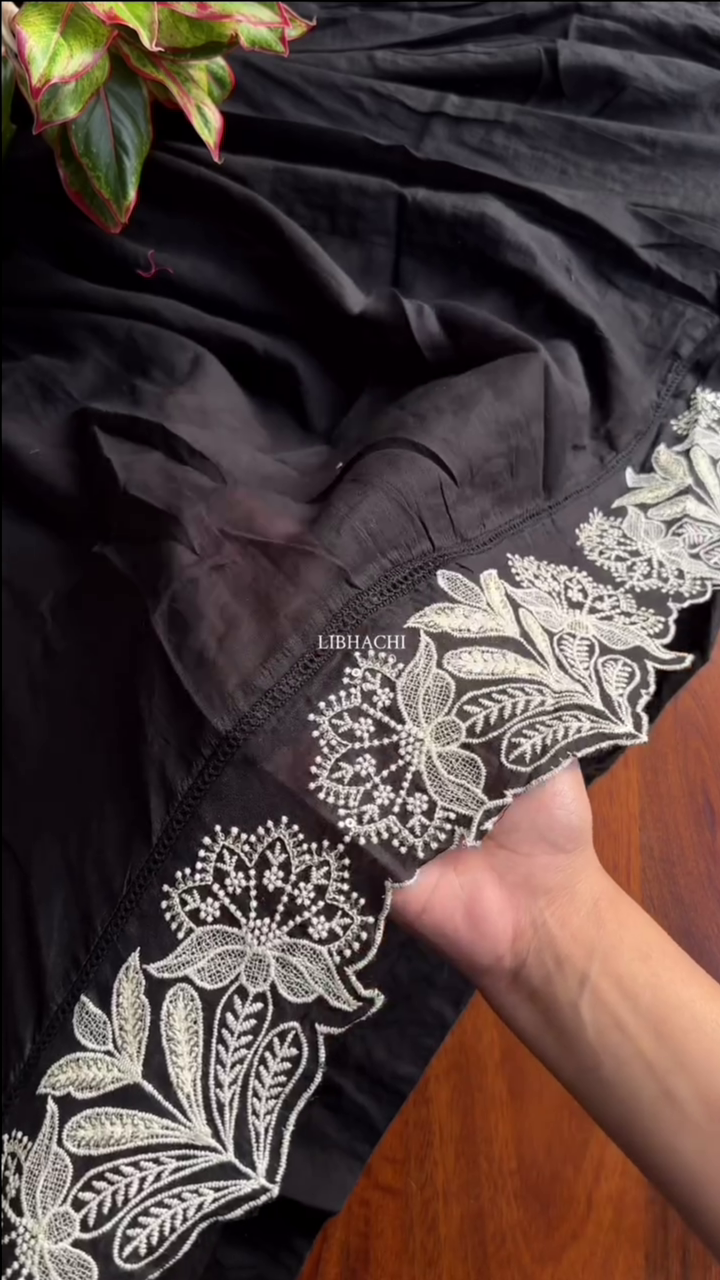 Women Black Embroidered Work Pure Cotton Kurta Set With Dupatta - Image 4